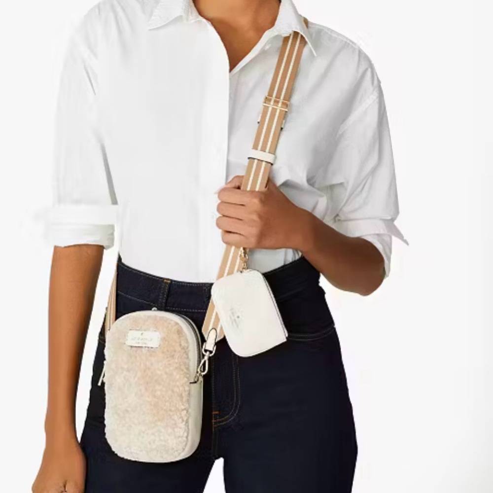 KATE SPADE Rosie Faux Shearling North South Crossbody Handbag NWT - Picture 3 of 16